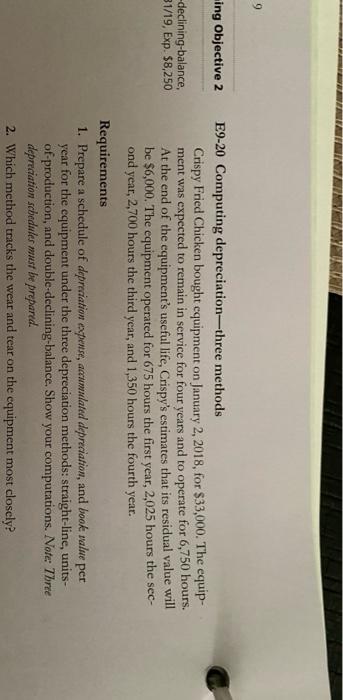  9 ing Objective 2 -declining-balance, 31/19. Exp. $8,250 E9-20 Computing depreciation-three