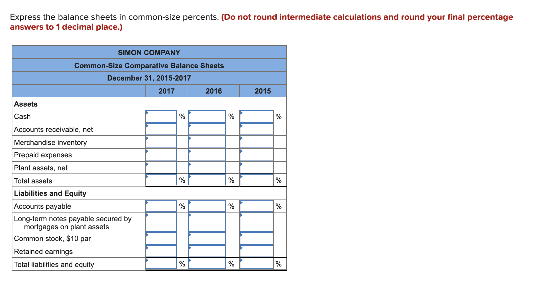 $ Simon Company's year-end balance sheets At December 31 Assets Cash Accounts
