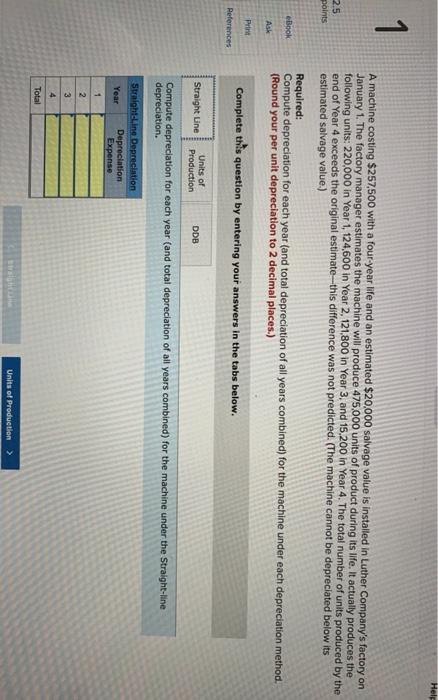  Help 1 25 points A machine costing $257,500 with a four-year