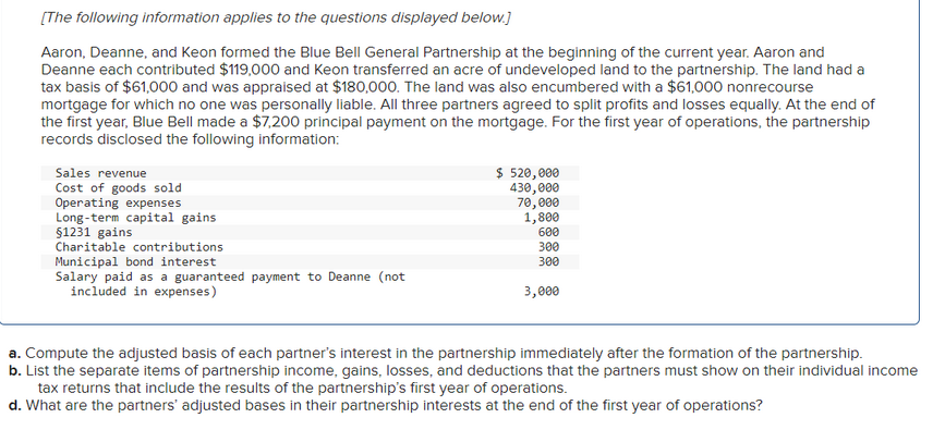 I have solved part ( a ) partners initial tax basis