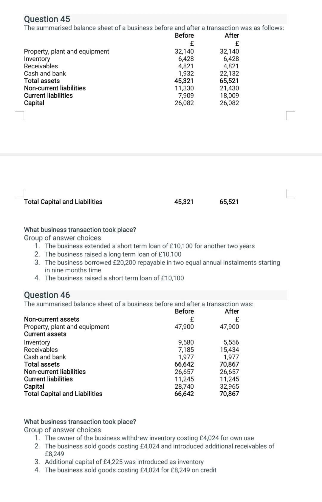  Please help me in these two questions Question 45 The summarised