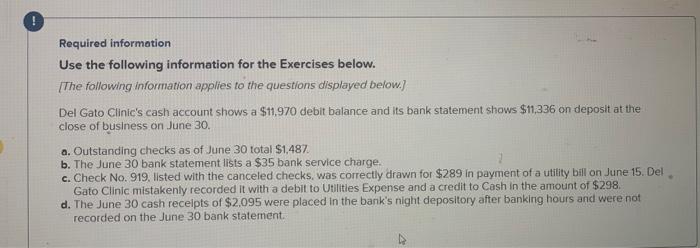 Gato Clinic's cash account shows a $11.970 debit balance and its bank