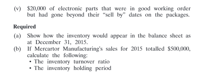 following inventory on hand as at December 31, 2015: (i) 5,000 litres