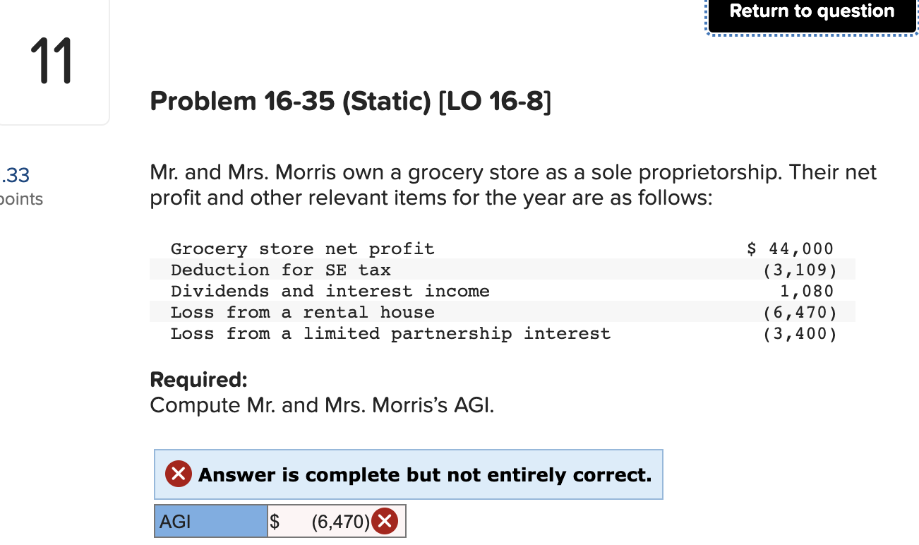  Return to question 11 Problem 16-35 (Static) (LO 16-8] .33 Mr.