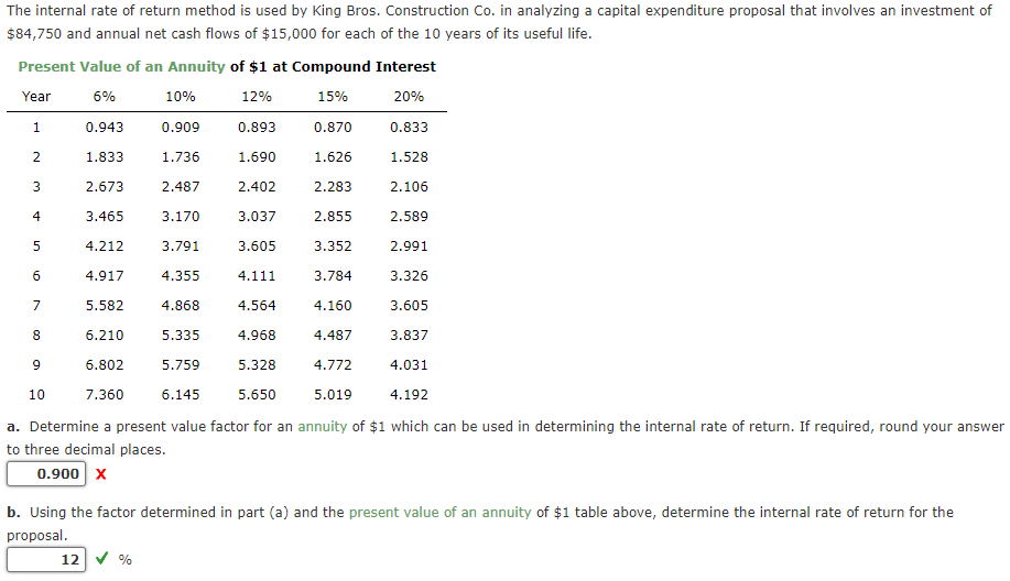 11. The internal rate of return method is used by King Bros.