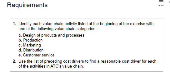  1 Requirements 1. Identify each value-chain activity listed at the beginning