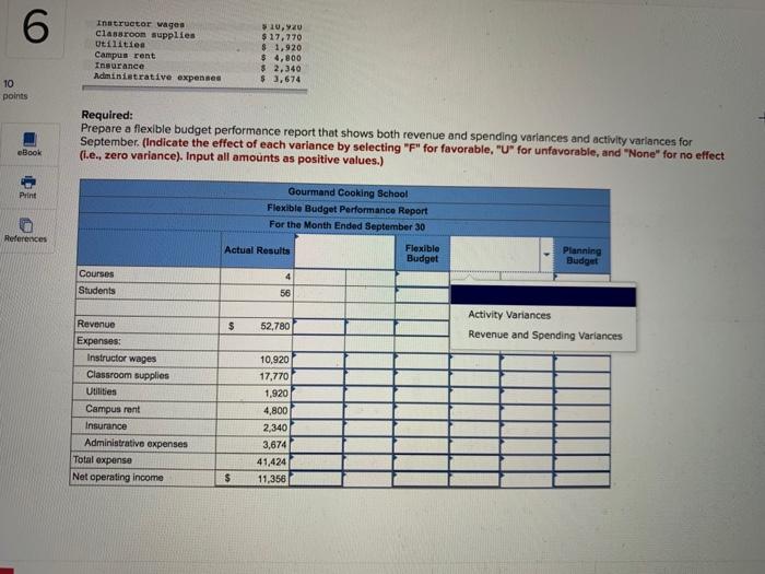 (LO9-2, LO9-3, LO9-5, L09-6) 0 oints The Gourmand Cooking School runs short