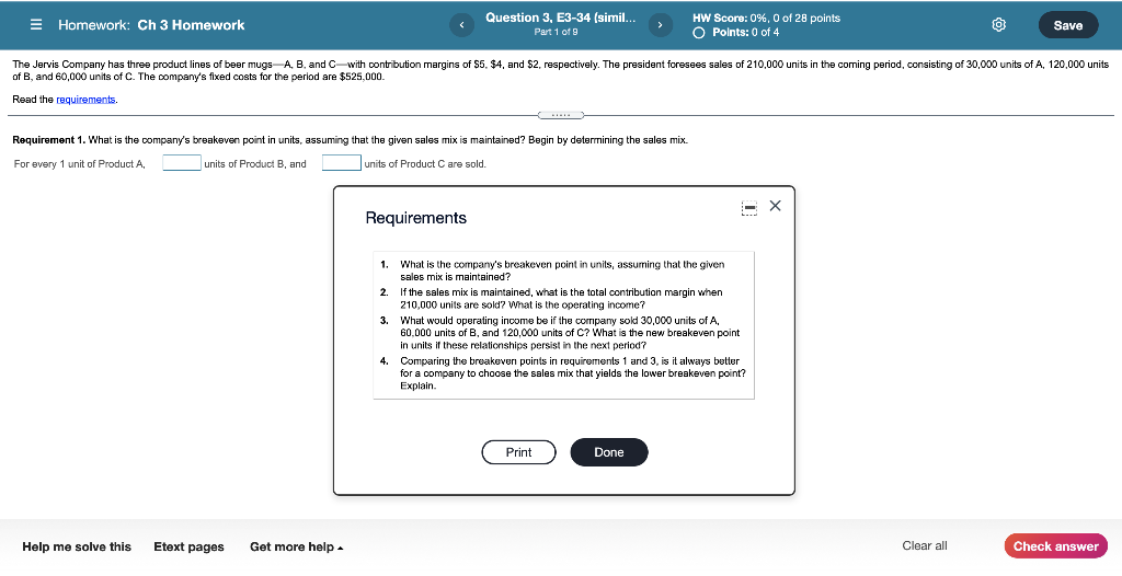 Homework: Ch 3 Homework Question 3, E3-34 (simil.. Part 1 of