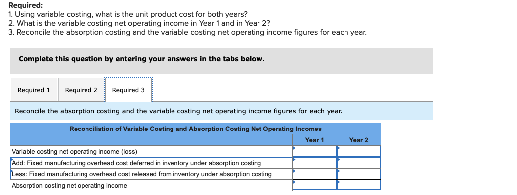 operations, it reported absorption costing net operating income as follows: 16.66 points