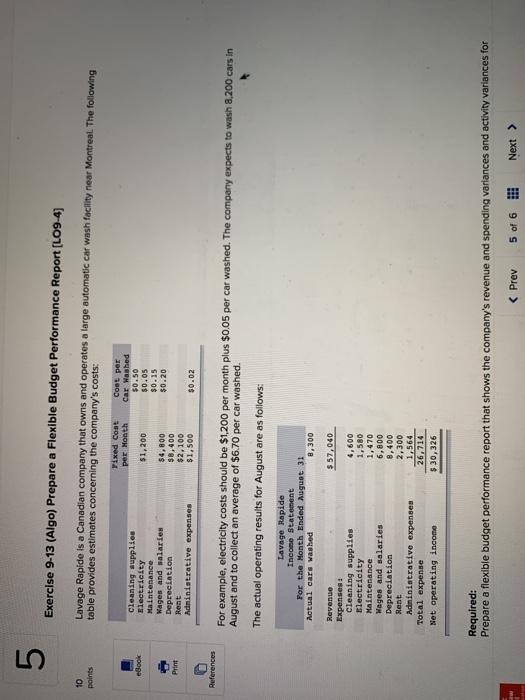  07 Exercise 9-13 (Algo) Prepare a Flexible Budget Performance Report [LO9-4)