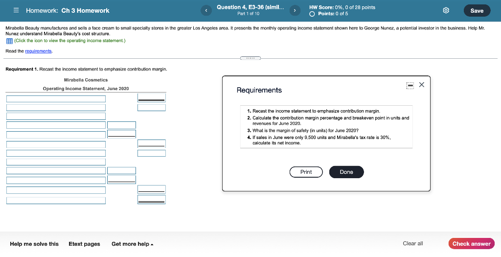 = Homework: Ch 3 Homework Question 4, E3-36 (simil... Part 1
