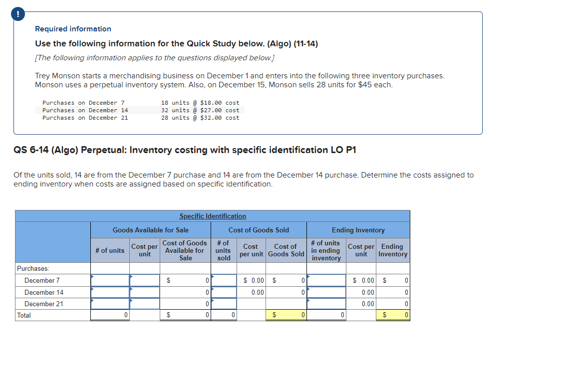  ! Required information Use the following information for the Quick Study