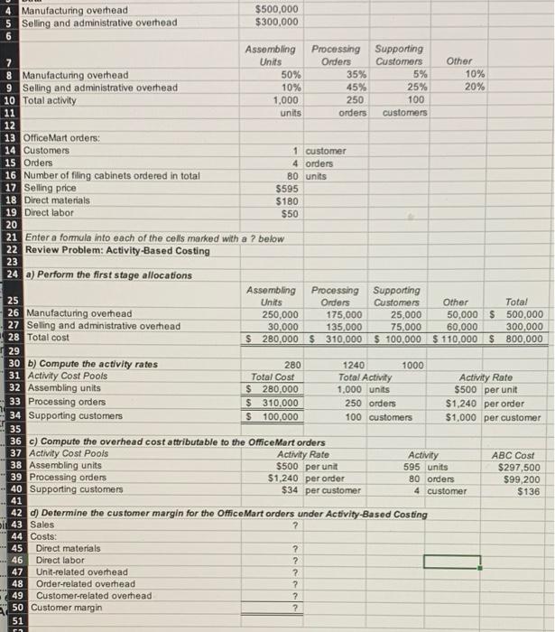 please answer section D with formulas. TIA Manufacturing overhead 5 Selling and