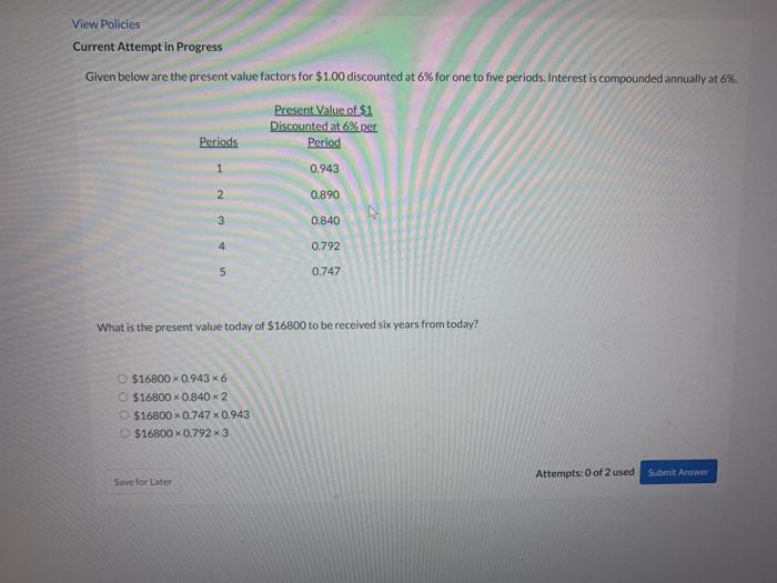  View Policies Current Attempt in Progress Given below are the present
