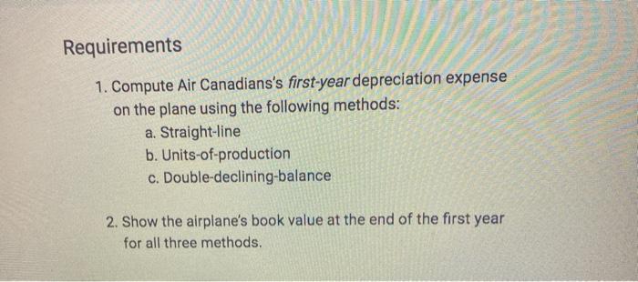 January 1, 2018, Air Canadians purchased a used airplane for $37,000,000. Air