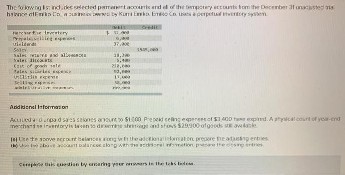part A and part B please The following list includes selected permanent
