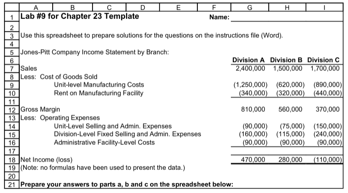 ACC-214 Lab #9 Lab #9 involves the analysis of a company's