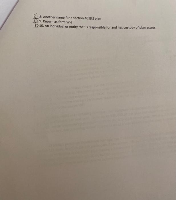 Salary reduction plan F) Child support payment G Wage and tax statement