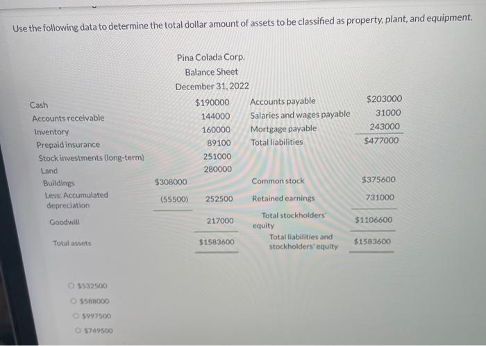  Use the following data to determine the total dollar amount of