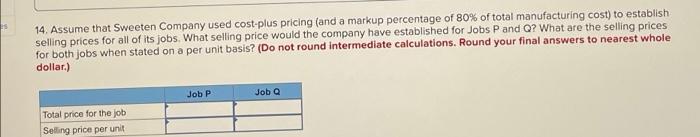 month. Required: For questions 1 to 9, assume that Sweeten Company uses