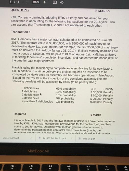  11 / 14 100% + QUESTION 5 19 MARKS KML Company