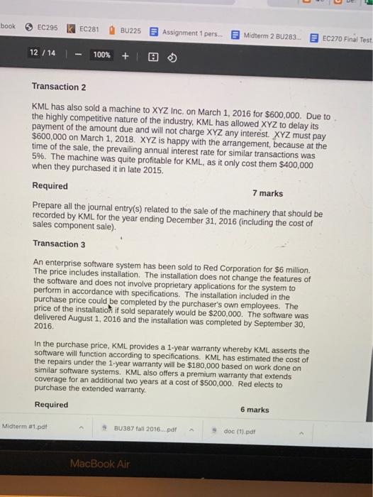 in accounting for the following transactions for the 2016 year. You can