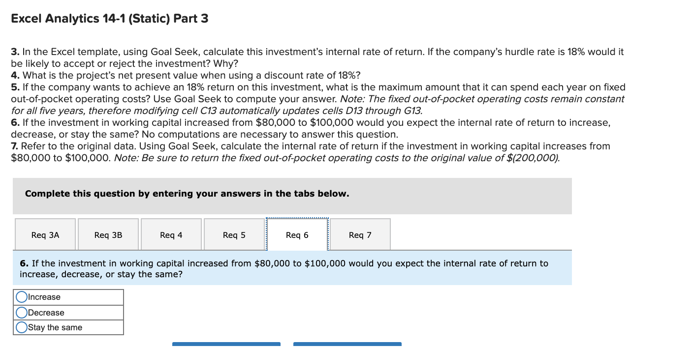 new product: Cost of new equipment Initial working capital required Overhaul of
