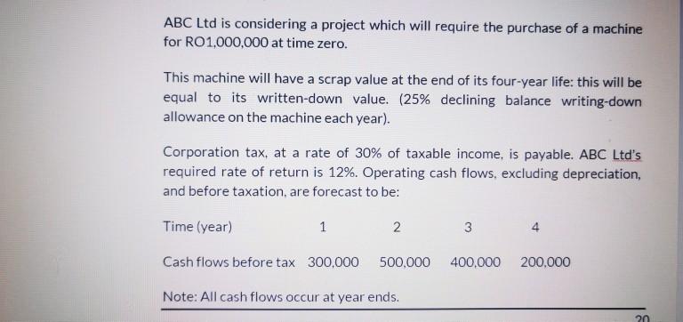 ABC Ltd is considering a project which will require the purchase