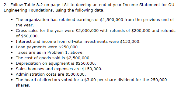  Question 1 Reference: 2. Follow Table 8.2 on page 181 to