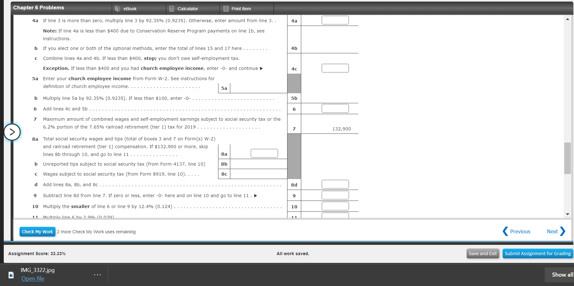 Calculate Stew's self-employment tax for 2019 using Schedule SE. Note: If required,
