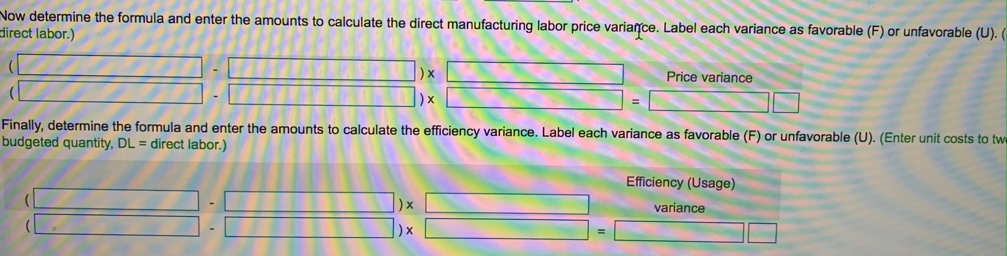 Direct manufacturing labor standard: 3 hours at $10.40 per hour Jean Draperies