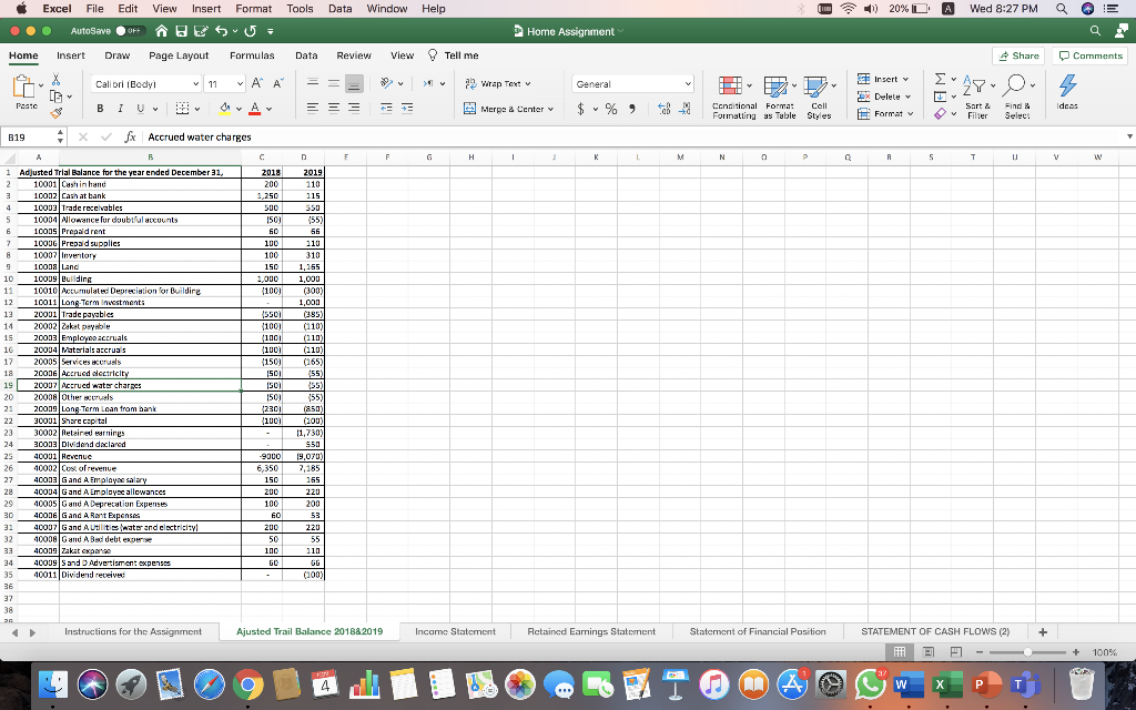  Using the information in the adjusted trial balance 2018&2019, prepare the