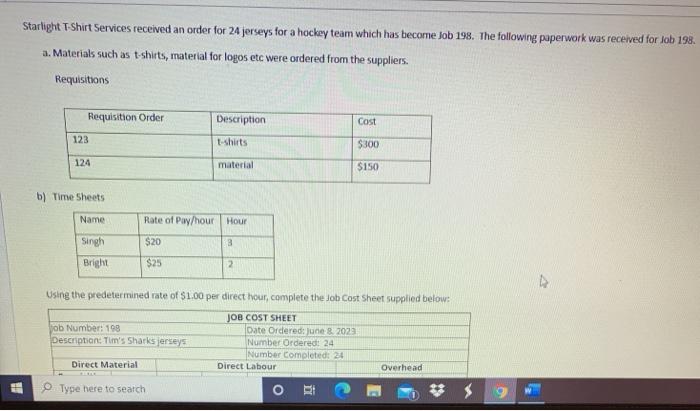  Starlight T-Shirt Services received an order for 24 jerseys for a