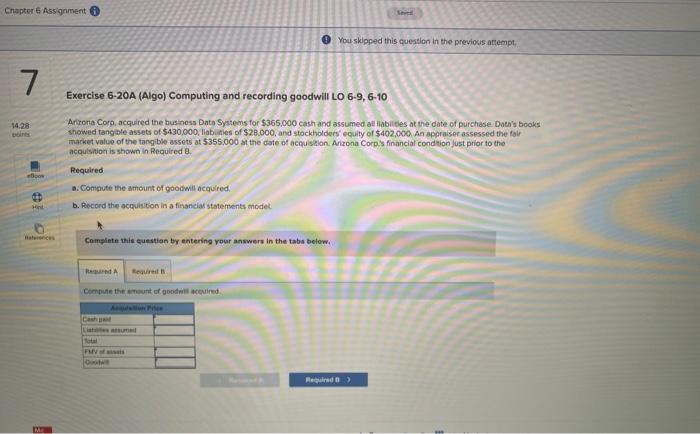  Chapter 6 Assignment 9 You skipped this question in the previous