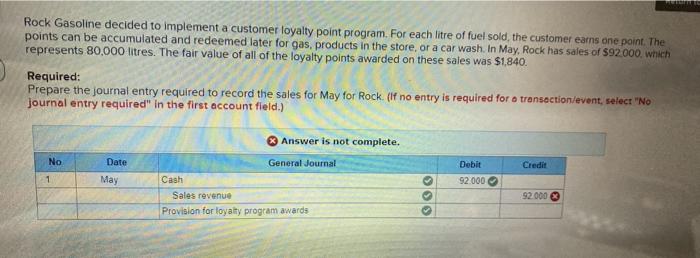  help urgent!!! Rock Gasoline decided to implement a customer loyalty point