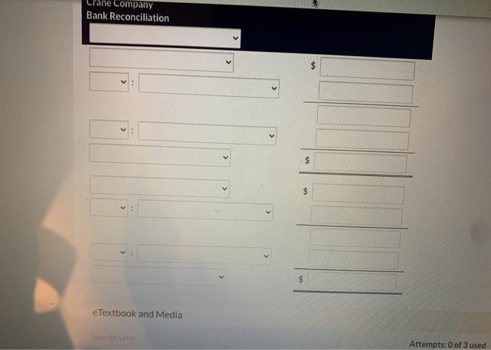 a bank reconciliation for Crane Company for May 31, 2022. The bank