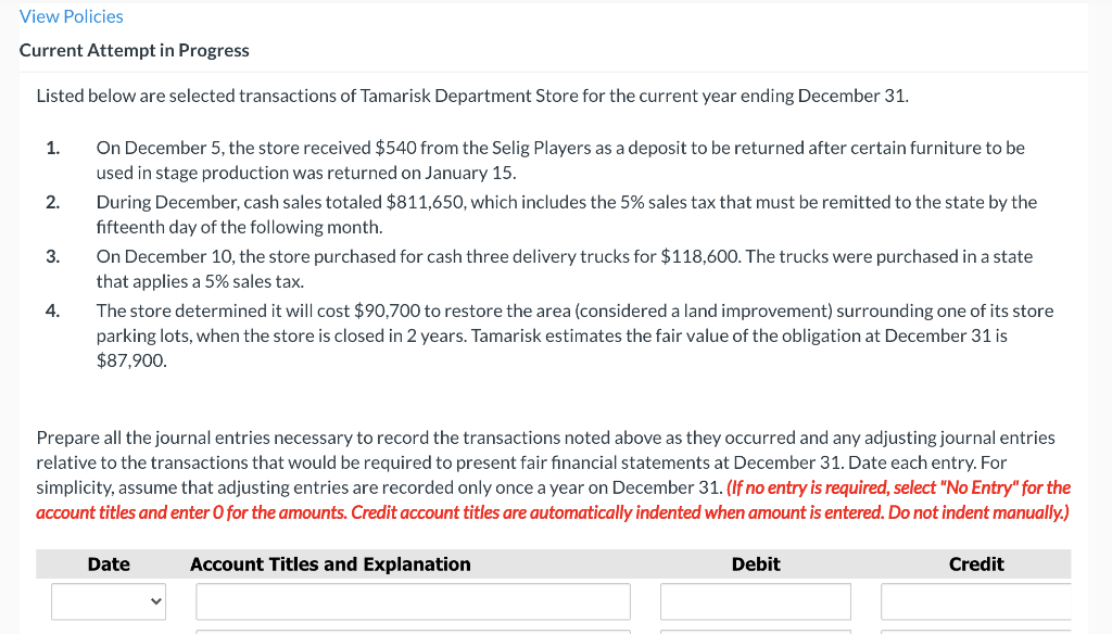 View Policies Current Attempt in Progress Listed below are selected transactions