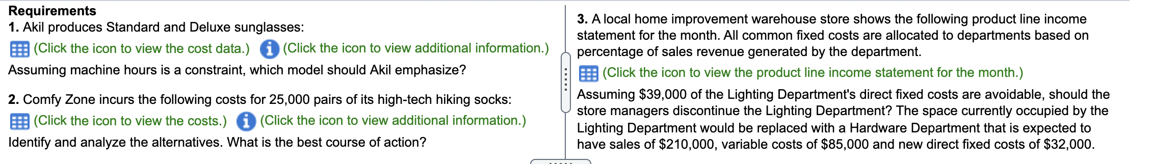 Requirement 1 Data: Requirement 2 Data: Income Statement for #3 Blank