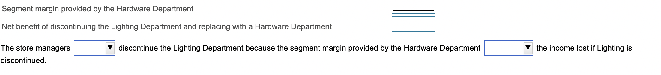 $39,000 of the Lighting Department's direct fixed costs are avoidable, should the