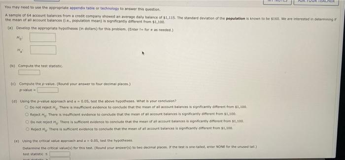  RELER You may need to use the appropriate appendix table or