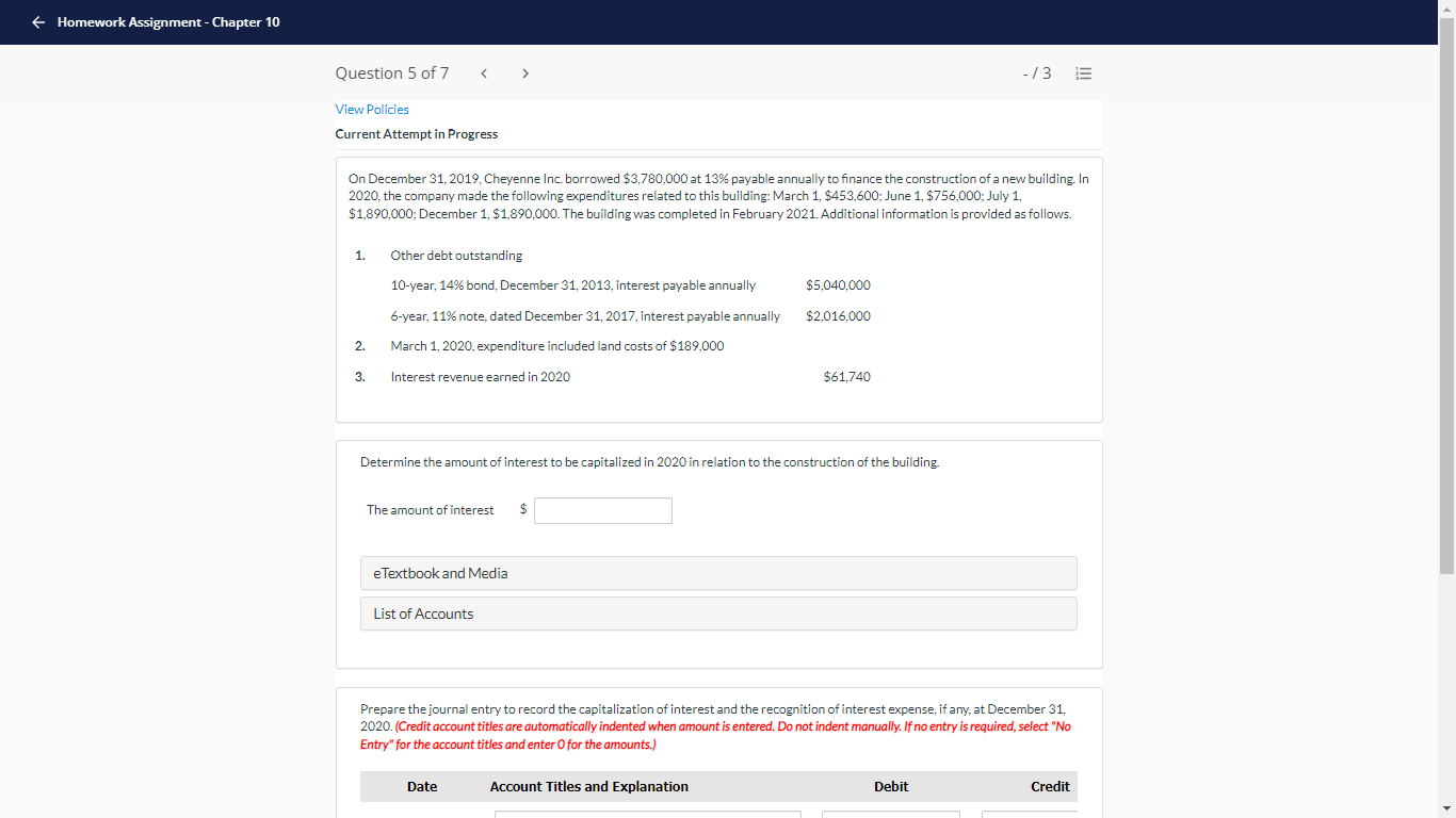 f Homework Assignment - Chapter 10 Question 5 of 7 -/3