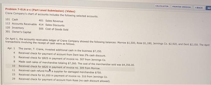  CALCULATOR PRINTER VERSION 4 BACK NES Problem 7-01A a-c (Part Level