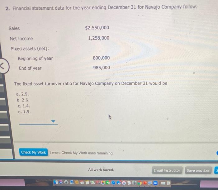  2. Financial statement data for the year ending December 31 for