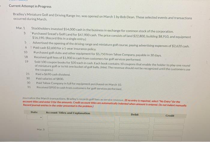  Current Attempt in Progress Bradley's Miniature Golf and Driving Range Inc.