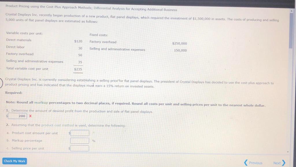 Product Pricing using the Cost-Plus Approach Methods; Differential Analysis for Accepting