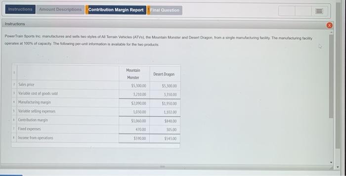  Instructions Amount Descriptions Contribution Margin Report Final Question Instructions PowerTran Sports