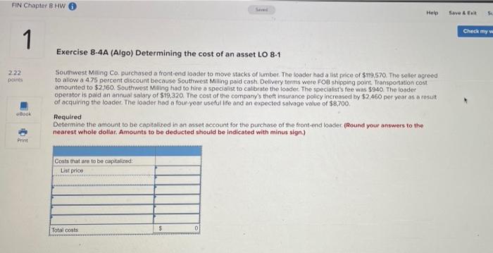  FIN Chapter 8 HW Save A E Check my w 1