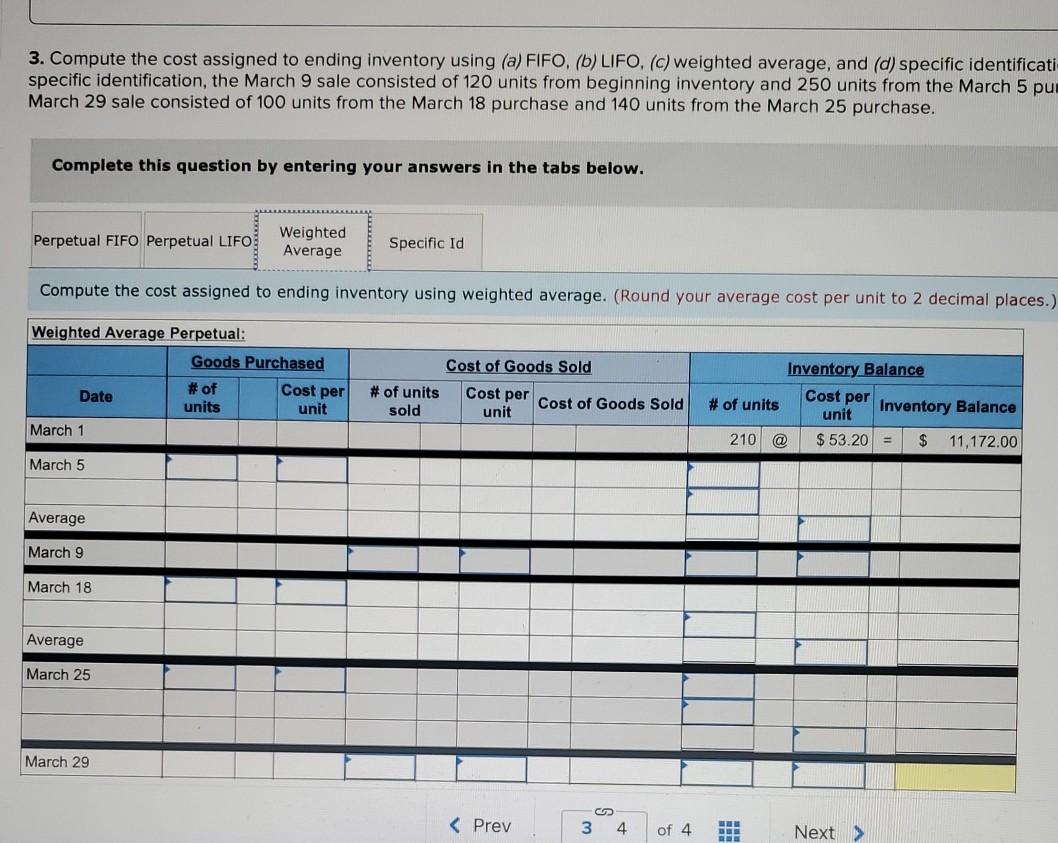  3. Compute the cost assigned to ending inventory using (a) FIFO,