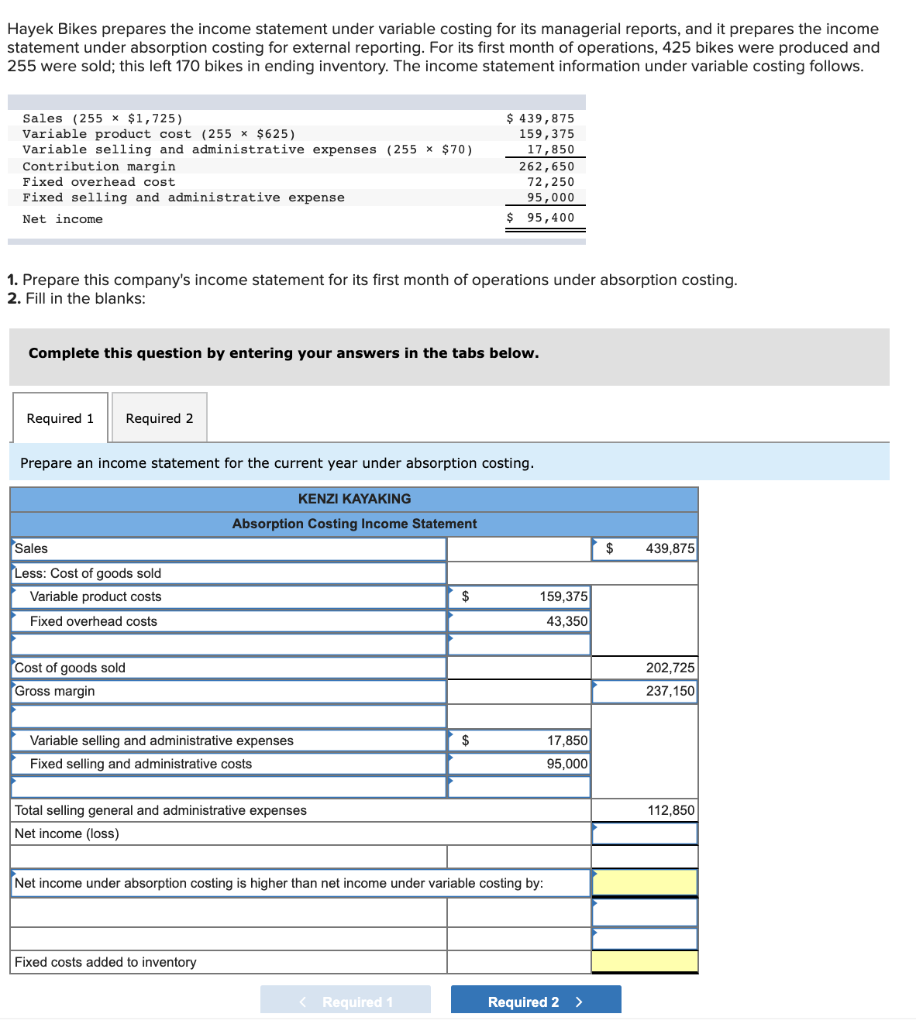 undefined Hayek Bikes prepares the income statement under variable costing for its