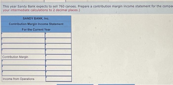 and the contribution margin ratio 3. This year Sandy Bank expects to